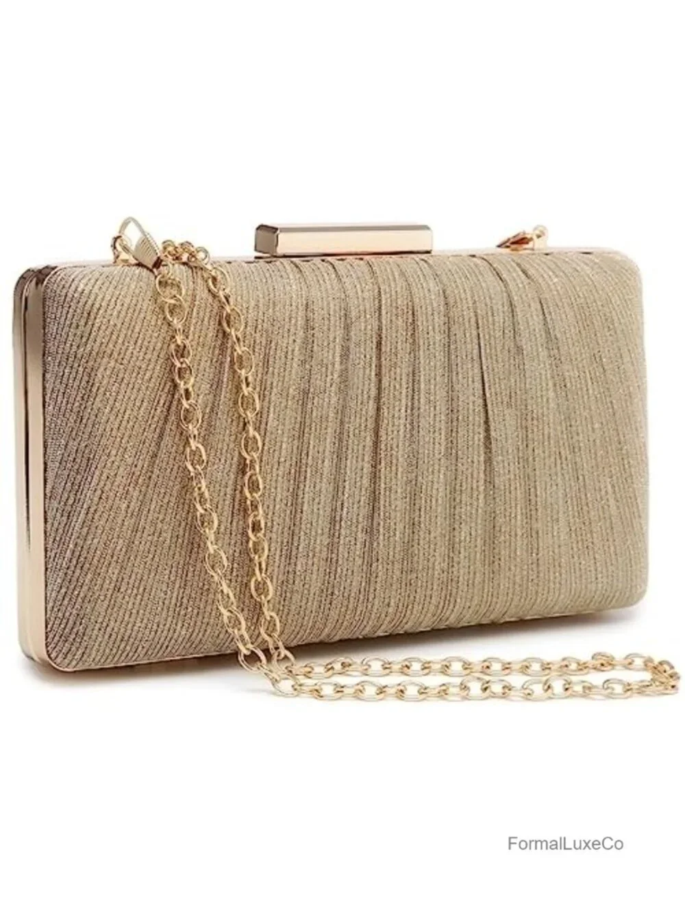 Faux Leather Pleated Evening Clutch with Detachable Chain Strap